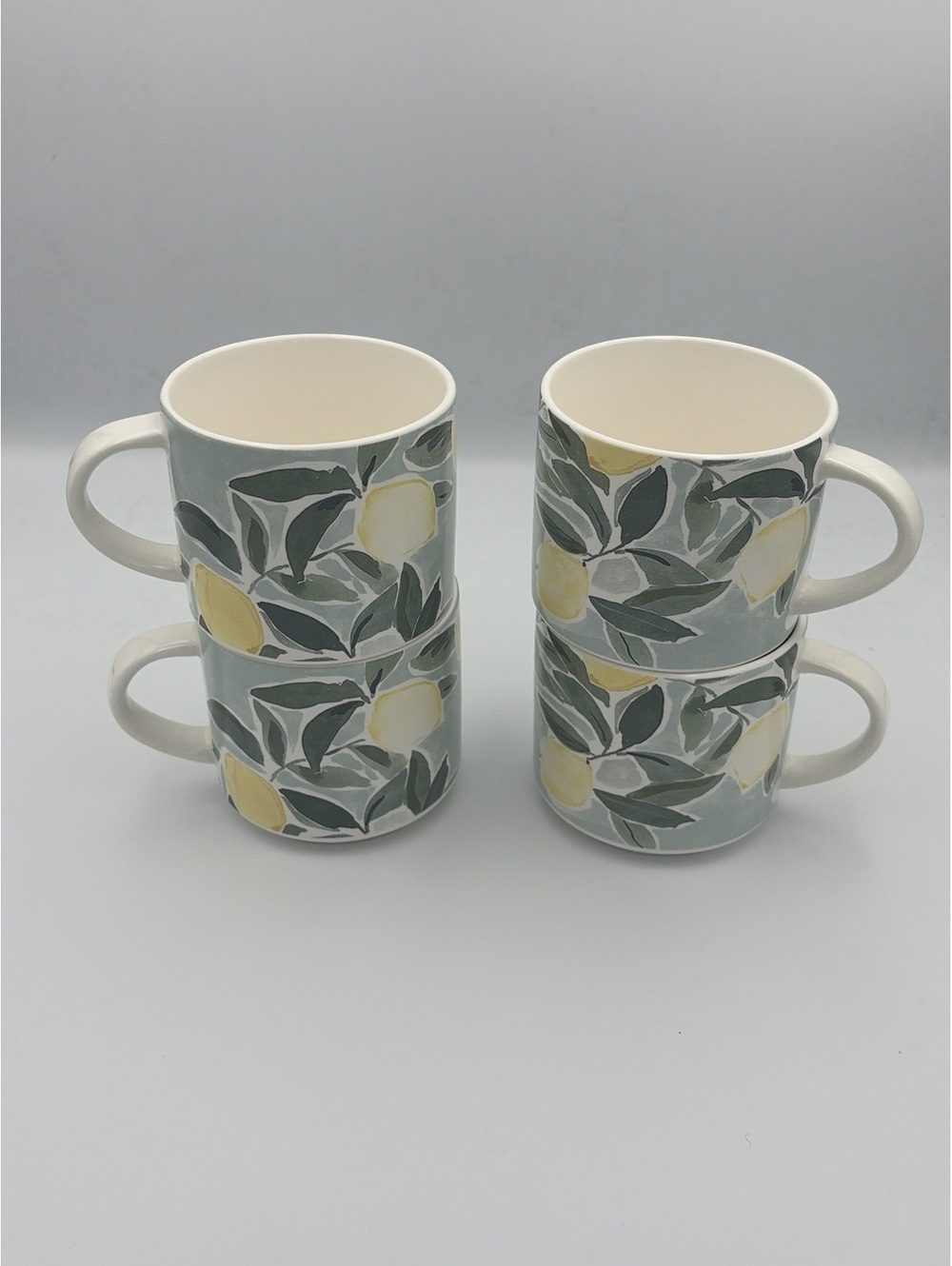 Pottery Barn Lot of 4 Coffee Mugs Rebecca Atwood Lemon Stoneware Cups